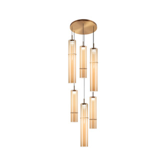 Matteo Lighting - C30606AGAM - Six Light Chandelier - Bambu - Aged Gold Brass + Amber Glass