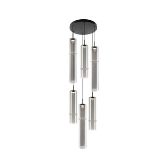 Matteo Lighting - C30606MBSM - Six Light Chandelier - Bambu - Matte Black + Smoked Glass