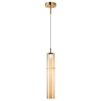 Matteo Lighting - C30611AGAM - One Light Pendant - Bambu - Aged Gold Brass + Amber Glass