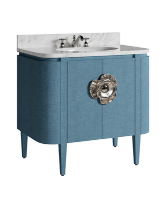 Currey and Company - 3800-0015 - 36 Vanity with Oval Undermount Sink - Briallen - Laquered Blue Linen/Natural/White/Polished Nickel