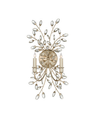 Currey and Company - 5000-0276 - Two Light Wall Sconce - Forget-Me-Not - Clear / Silver Leaf