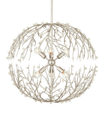 Currey and Company - 9000-1291 - Six Light Chandelier - Shinju - Natural/Contemporary Silver Leaf
