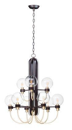 Maxim - 30517CLBZSBR - Nine Light Chandelier - Bauhaus - Bronze / Satin Brass