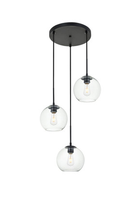 Elegant Lighting - LD2208BK - Three Light Pendant - BAXTER - Black and Clear