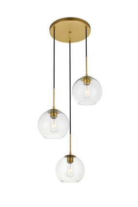 Elegant Lighting - LD2208BR - Three Light Pendant - BAXTER - Brass and Clear