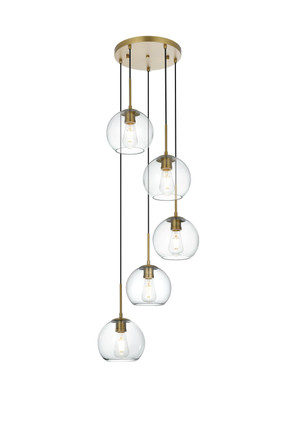 Elegant Lighting - LD2226SG - Five Light Pendant - Baxter - Satin Gold and Clear