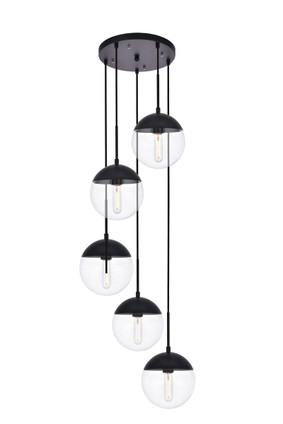 Elegant Lighting - LD6075BK - Five Light Pendant - Eclipse - Black and Clear