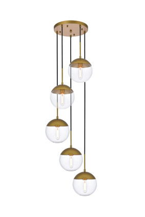 Elegant Lighting - LD6079BR - Five Light Pendant - Eclipse - Brass and Clear