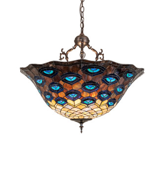 Meyda Tiffany - 284987 - Three Light Pendant - Tiffany Peacock Feather - Mahogany Bronze