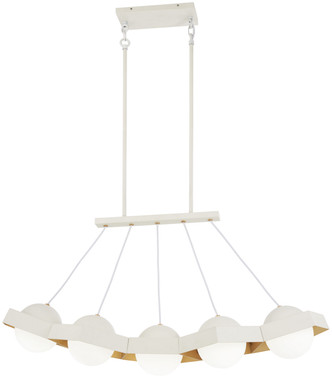 George Kovacs - P1396-044G-L - LED Island Pendant - Five-O - Textured White Exterior with Gold Leaf Interior