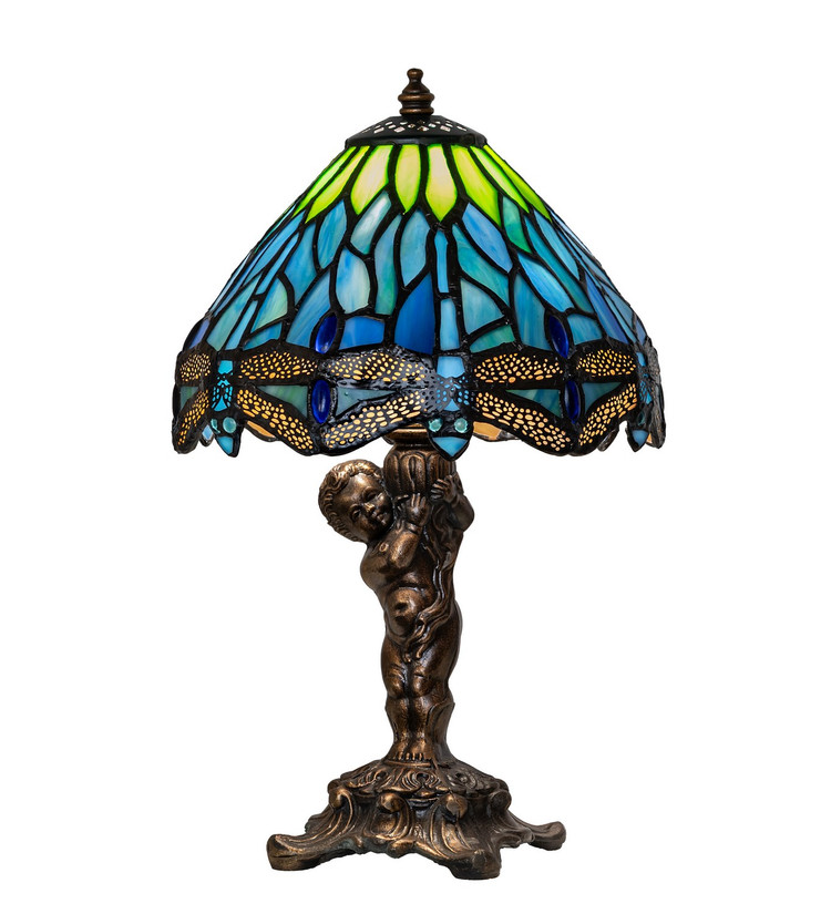 Meyda Tiffany - 282756 - One Light Accent Lamp - Tiffany Hanginghead Dragonfly - Antique Brass