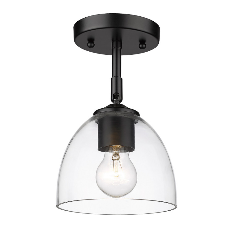 Golden - 6958-SF BLK-BLK-CLR - One Light Semi-Flush Mount - Roxie - Matte Black Golden - 6958-SF BLK-BLK-CLR - One Light Semi-Flush Mount - Roxie - Matte Black