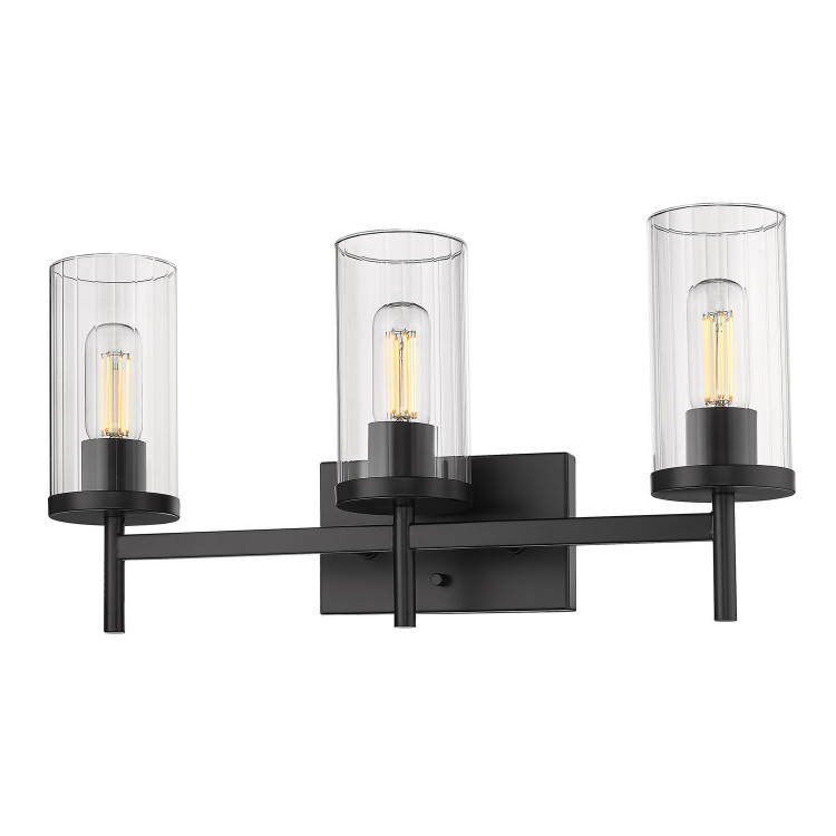 Golden - 7011-BA3 BLK-CLR - Three Light Bath Vanity - Winslett - Matte Black Golden - 7011-BA3 BLK-CLR - Three Light Bath Vanity - Winslett - Matte Black