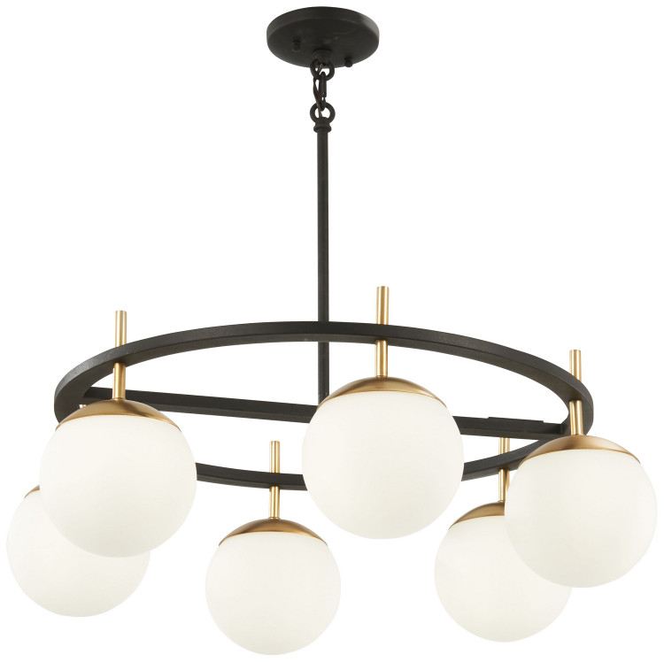 George Kovacs - P1356-618 - Six Light Pendant - Alluria - Weathered Black With Autumn Gold