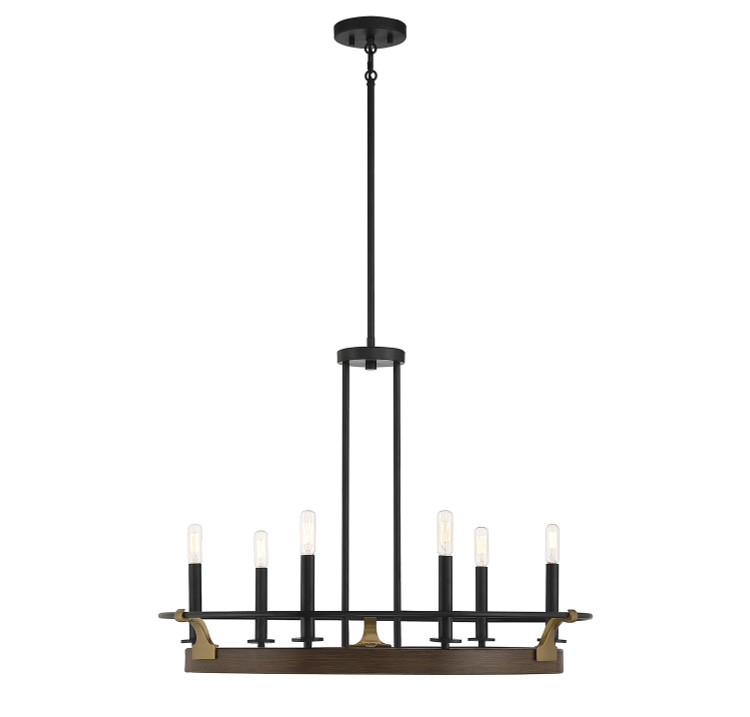 Lighting One E - V6-L1-2931-6-170 - Six Light Chandelier - Icarus - Burnished Brass W/ Walnut
