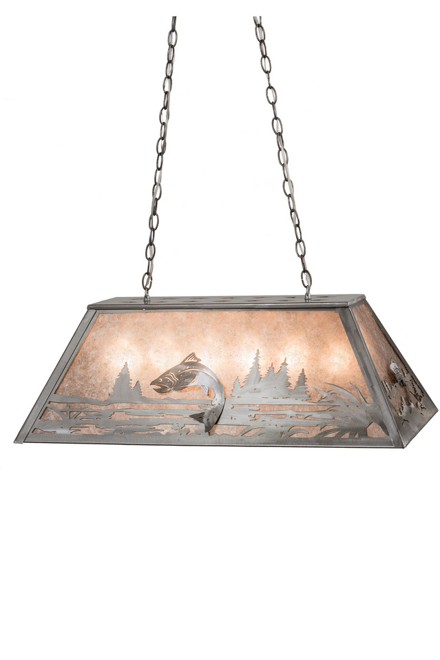Meyda Tiffany - 15680 - Six Light Oblong Pendant - Leaping Trout - Industrial Steel