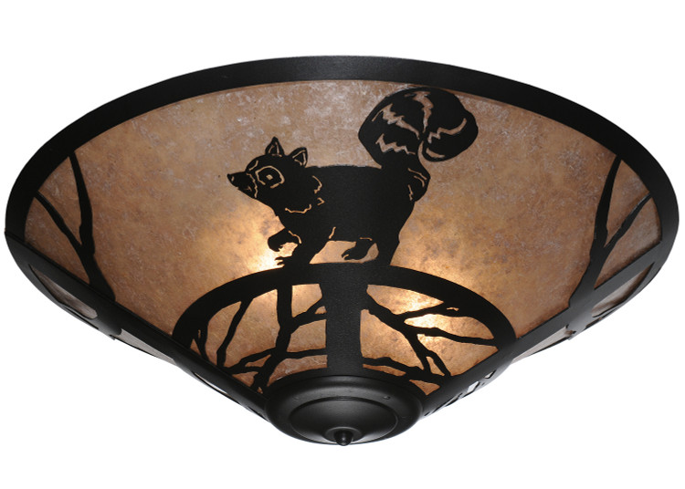 Meyda Tiffany - 243215 - Three Light Flush Mount - Raccoon on the Loose - Textured Black