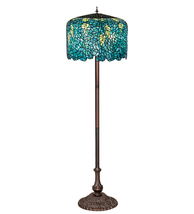 Meyda Tiffany - 252160 - Three Light Floor Base - Tiffany Wisteria - AntiqueMahogany Bronze