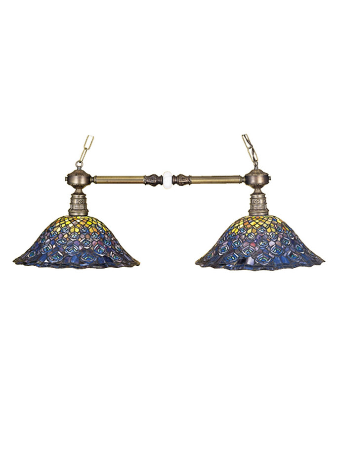 Meyda Tiffany - 28503 - Two Light Island Pendant - Tiffany Peacock Feather - Mahogany Bronze