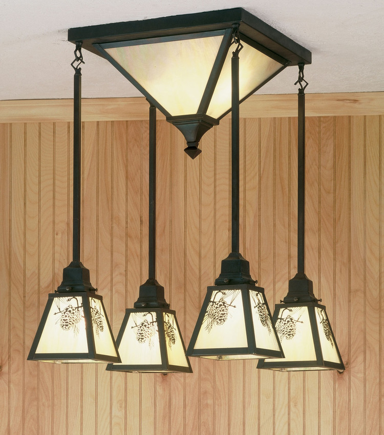Meyda Tiffany - 52007 - Six Light Pendant - Winter Pine - Craftsman Brown