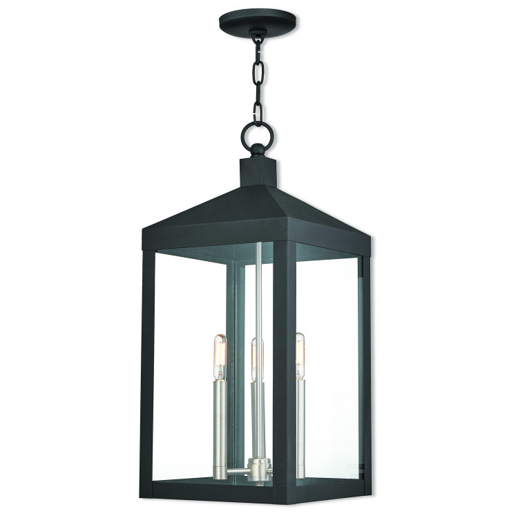 Livex Lighting - 20587-04 - Three Light Outdoor Pendant - Nyack - Black w/ Brushed Nickel Cluster