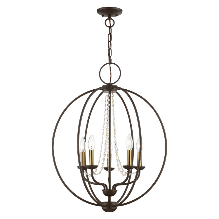 Livex Lighting - 40915-07 - Five Light Chandelier - Arabella - Bronze w/Antique Brass Finish Candles Livex Lighting - 40915-07 - Five Light Chandelier - Arabella - Bronze w/Antique Brass Finish Candles
