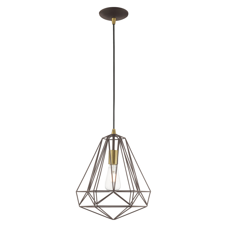 Livex Lighting - 41324-07 - One Light Mini Pendant - Knox - Bronze w/ Antique Brasss Livex Lighting - 41324-07 - One Light Mini Pendant - Knox - Bronze w/ Antique Brasss