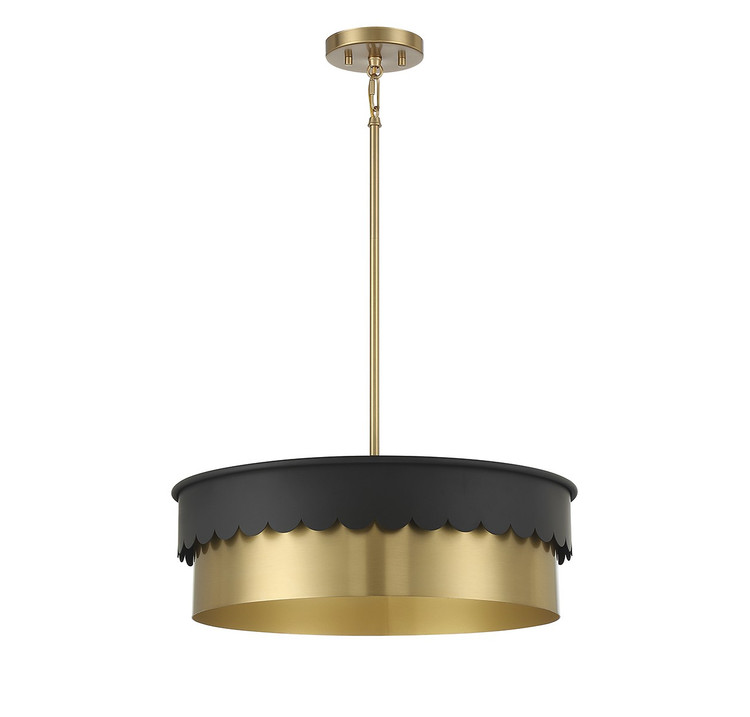 Meridian - M7030MBKNB - Four Light Pendant - Matte Black and Natural Brass
