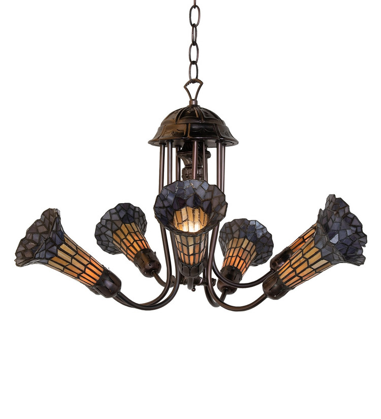 Meyda Tiffany - 251592 - Seven Light Chandelier - Stained Glass Pond Lily - Mahogany Bronze