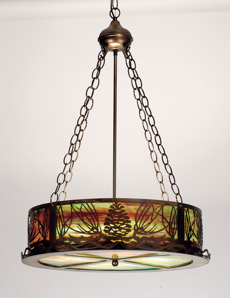 Meyda Tiffany - 30168 - Four Light Inverted Pendant - Mountain Pine - Antique Copper