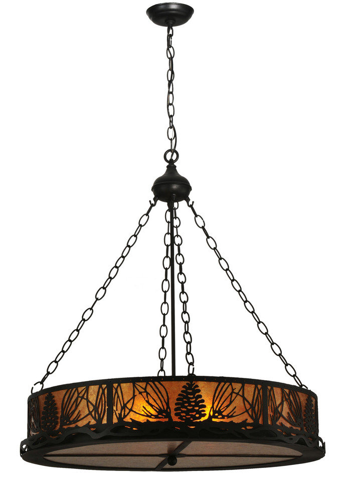 Meyda Tiffany - 50118 - Six Light Inverted Pendant - Mountain Pine - Black Metal