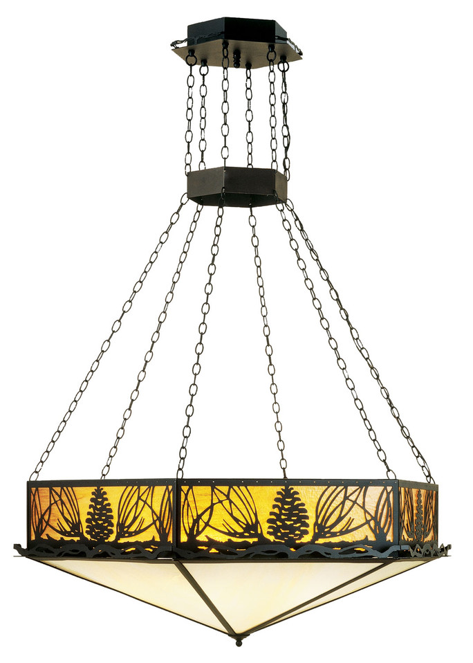 Meyda Tiffany - 51006 - Six Light Inverted Pendant - Mountain Pine - Textured Black