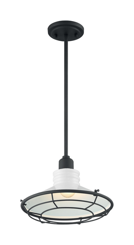 Nuvo Lighting - 60-7054 - One Light Pendant - Blue Harbor - Gloss White / Black Accents Nuvo Lighting - 60-7054 - One Light Pendant - Blue Harbor - Gloss White / Black Accents