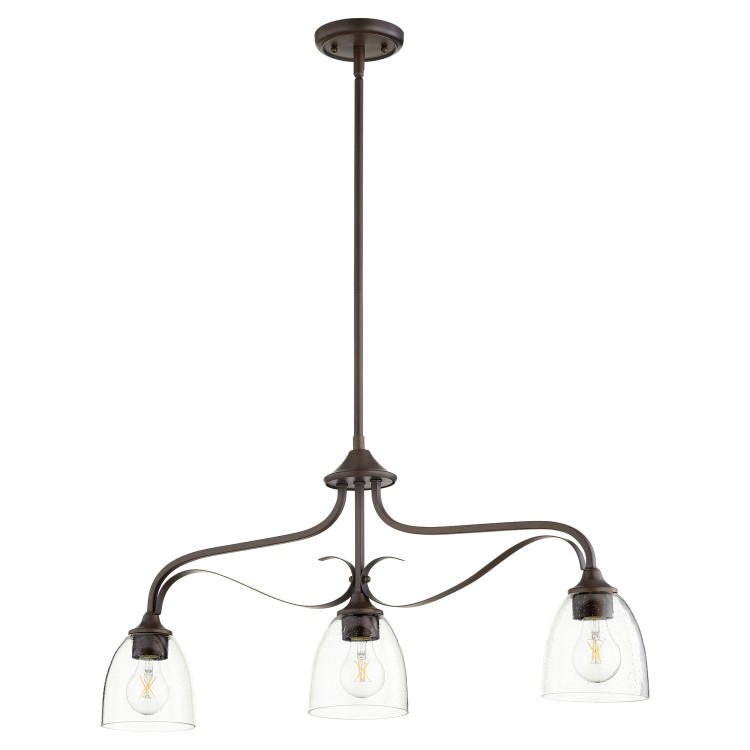 Quorum - 6627-3-286 - Three Light Island Pendant - Jardin - Oiled Bronze w/ Clear/Seeded Quorum - 6627-3-286 - Three Light Island Pendant - Jardin - Oiled Bronze w/ Clear/Seeded
