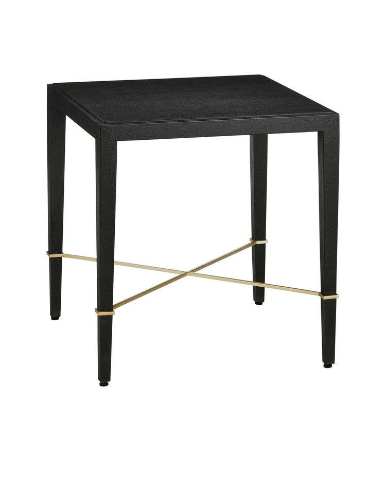 Currey and Company - 3000-0296 - End Table - Verona Collection - Black Lacquered Linen/Champagne