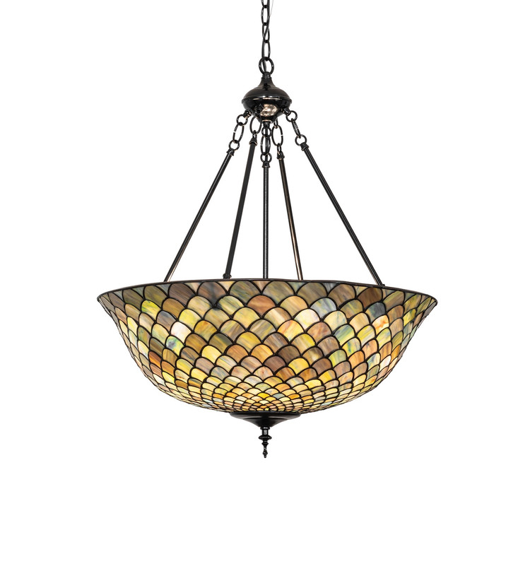 Meyda Tiffany - 282964 - Three Light Pendant - Tiffany Fishscale - Jet Black