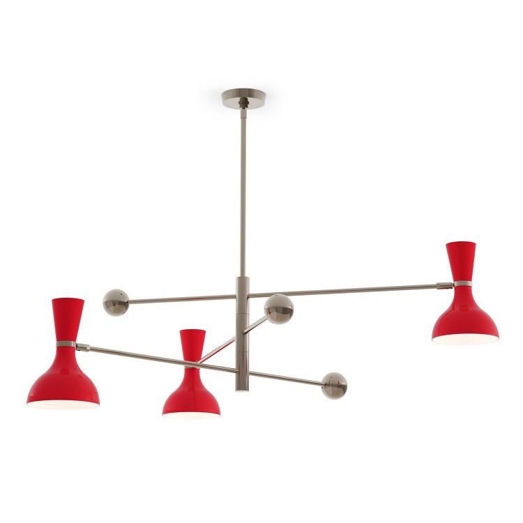 Robert Abbey - RR11RR - Three Light Pendant - Clare - Polished Nickel w/Ruby Red Painted