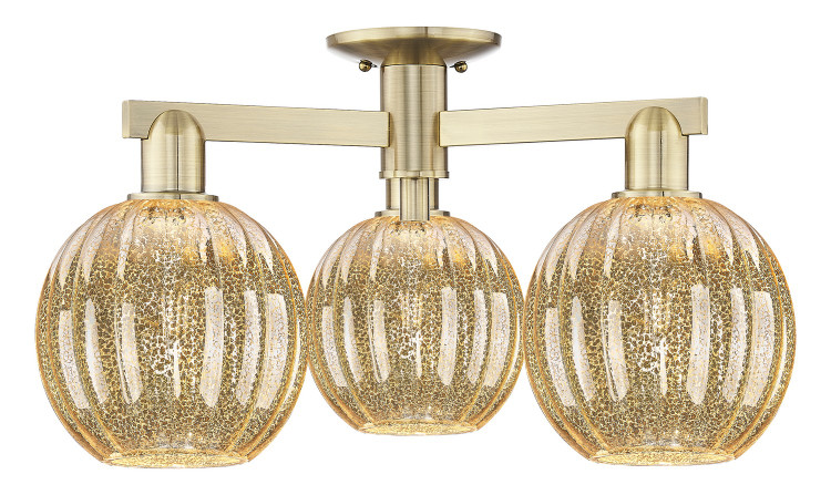Innovations - 716-3F-AB-G458-7ME - Three Light Semi-Flush Mount - Arcadia - Antique Brass