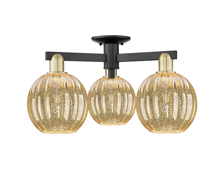 Innovations - 716-3F-BAB-G458-7ME - Three Light Semi-Flush Mount - Arcadia - Black Antique Brass