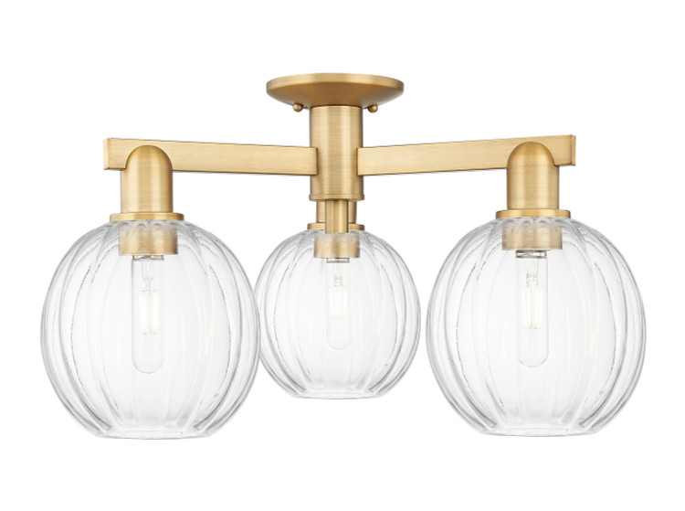 Innovations - 716-3F-BB-G458-7CL - Three Light Semi-Flush Mount - Arcadia - Brushed Brass