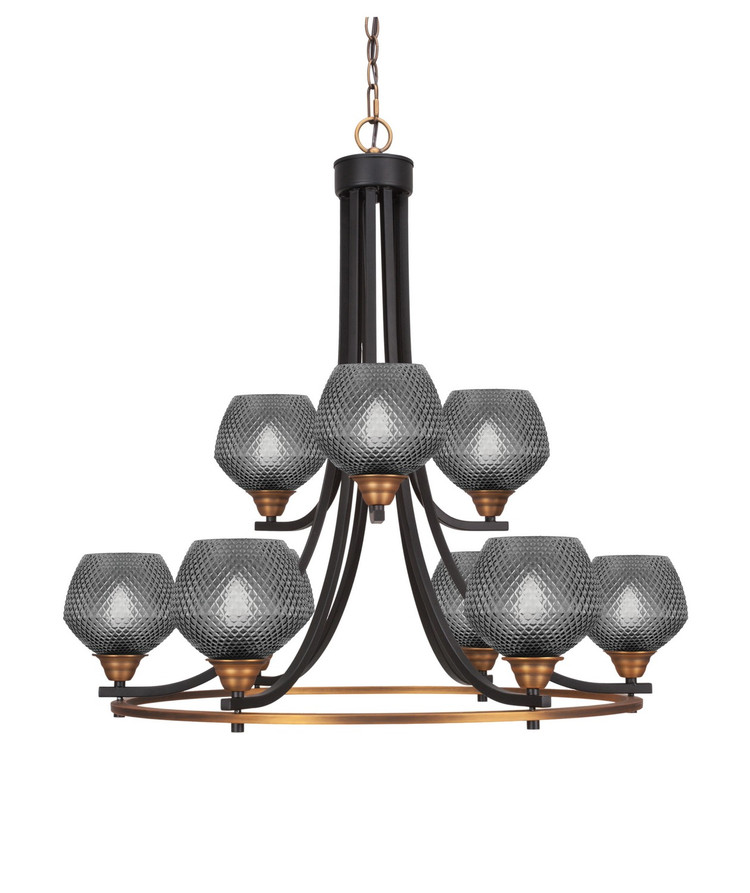 Toltec Lighting - 3409-MBBR-4622 - Nine Light Chandelier - Paramount - Matte Black & Brass