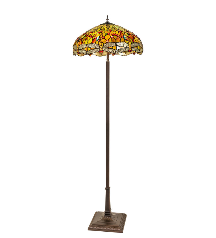 Meyda Tiffany - 287991 - Three Light Floor Lamp - Tiffany Hanging Head Dragonfly - Mahogany Bronze