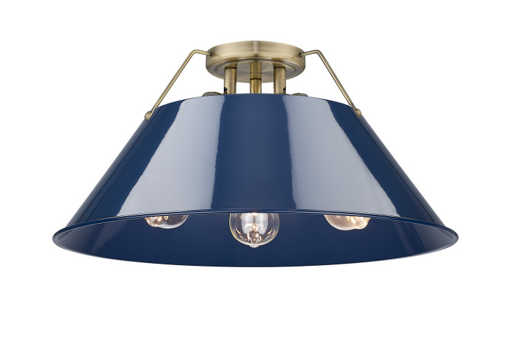 Golden - 3306-3FM AB-NVY - Three Light Flush Mount - Orwell - Aged Brass