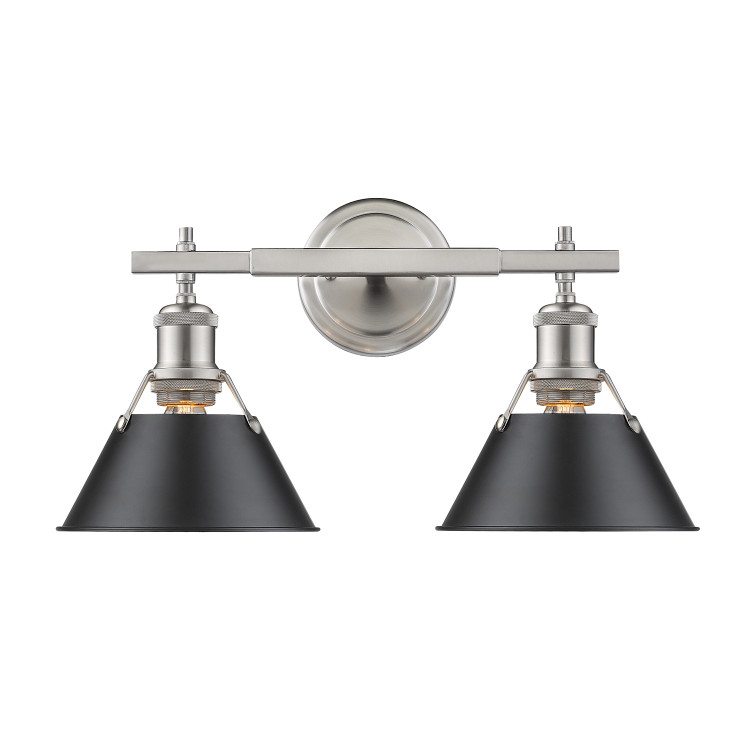 Golden - 3306-BA2 PW-BLK - Two Light Bath Vanity - Orwell - Pewter