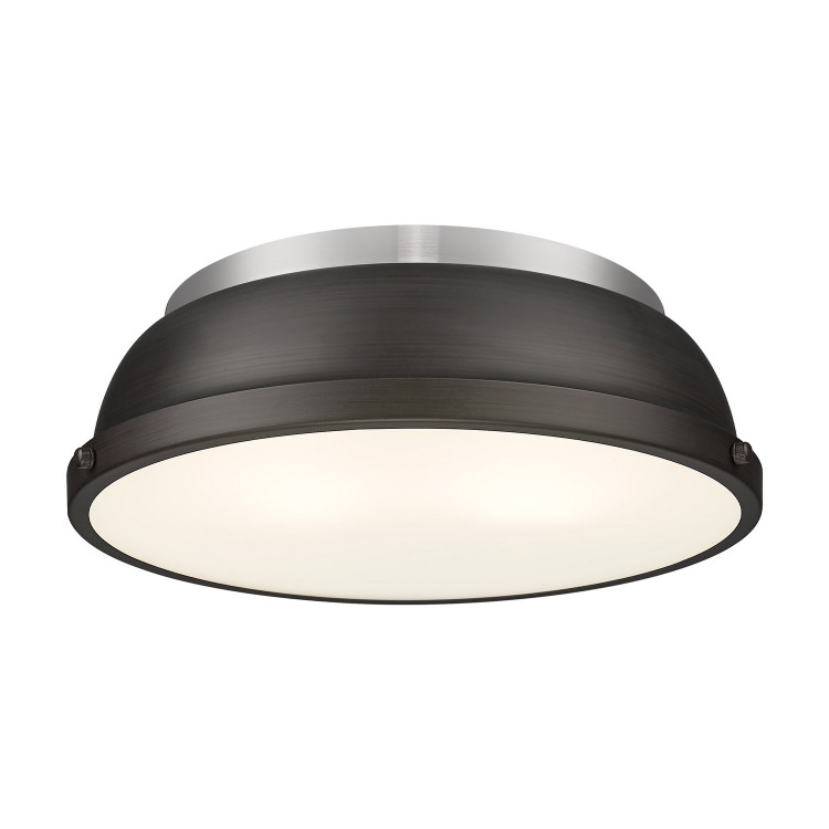 Golden - 3602-14 PW-RBZ - Two Light Flush Mount - Duncan - Pewter
