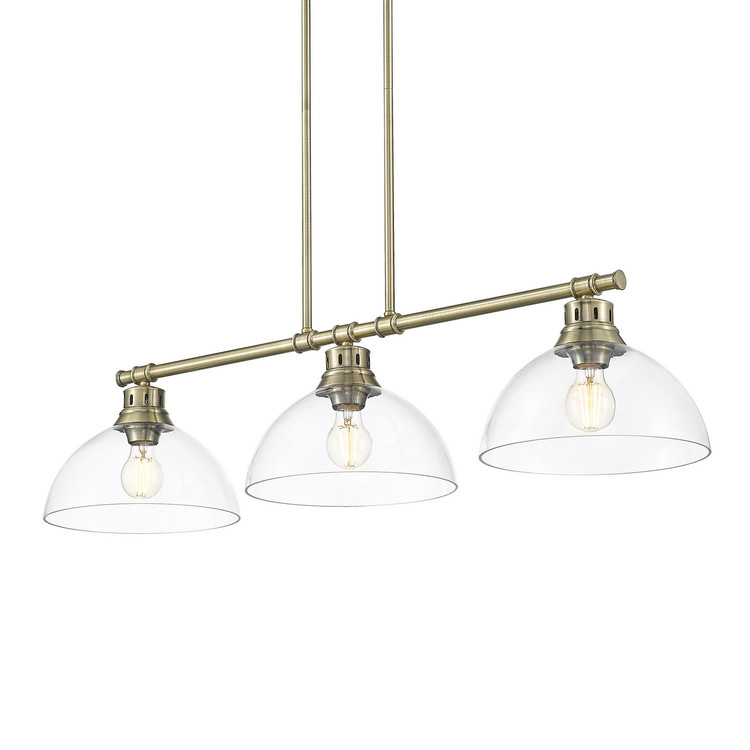 Golden - 3602-3LP AB-CLR - Three Light Linear Pendant - Duncan - Aged Brass