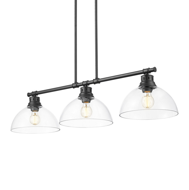 Golden - 3602-3LP BLK-CLR - Three Light Linear Pendant - Duncan - Matte Black
