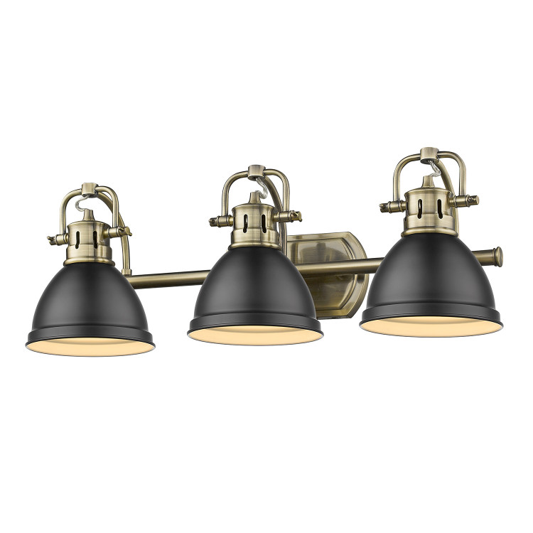 Golden - 3602-BA3 AB-BLK - Three Light Bath Vanity - Duncan BCB - Aged Brass