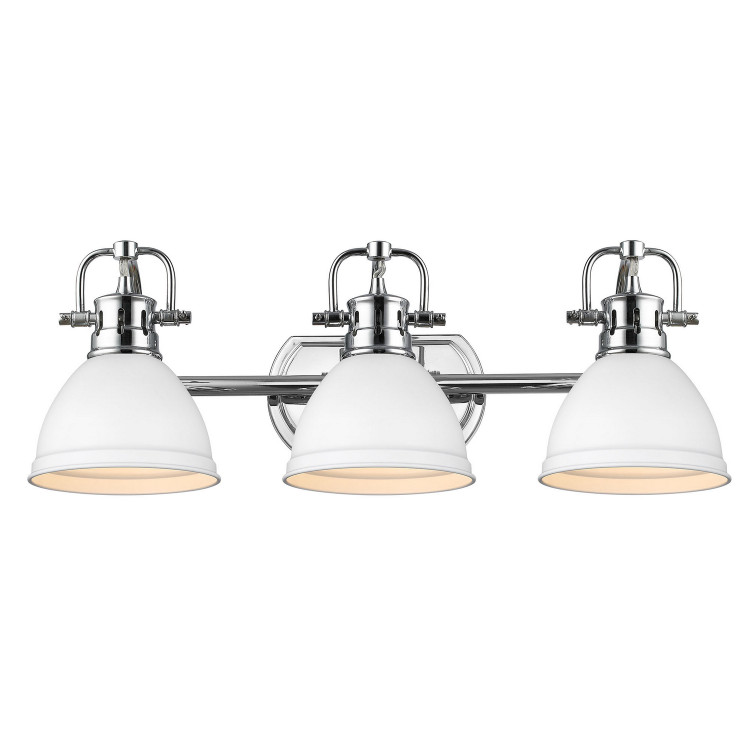 Golden - 3602-BA3 CH-WHT - Three Light Bath Vanity - Duncan - Chrome