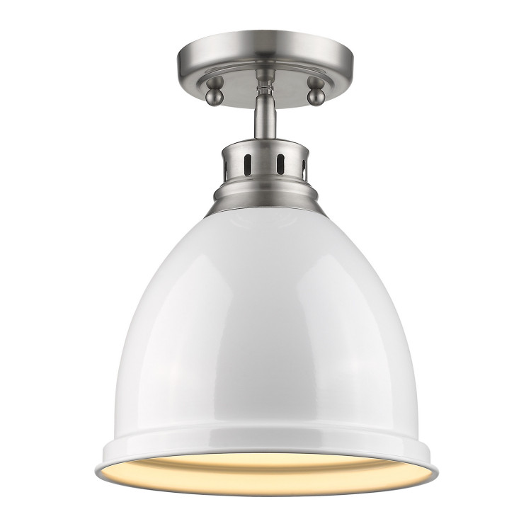 Golden - 3602-FM PW-WH - One Light Flush Mount - Duncan - Pewter